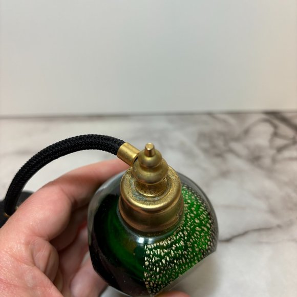 Vintage Art Retro Deco Perfume Spray Bottle Green w/ Atomizer & Black Bulb - Picture 5 of 7